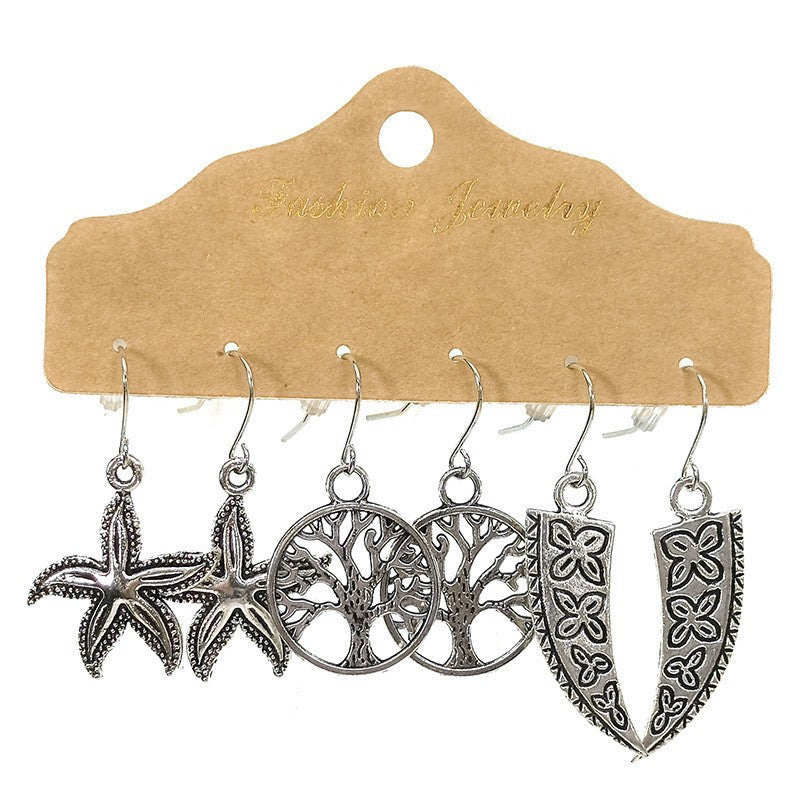 Wholesale 3 Pair Vintage Alloy Earrings